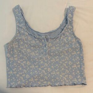 Aeropostale Baby Blue Floral Ribbed Cropped Tank